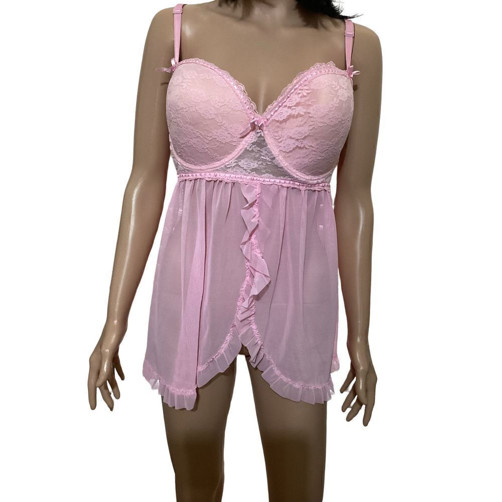 Pink Plus Size Lace Babydoll
